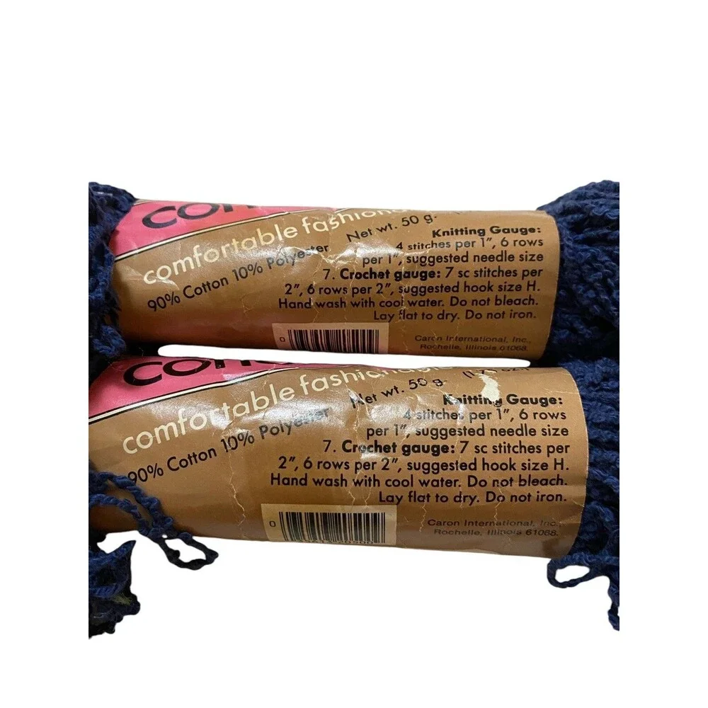 Vintage Caron Cotton Terry Yarn Navy 5018 Lot 2 Same Dye Lot Made In USA